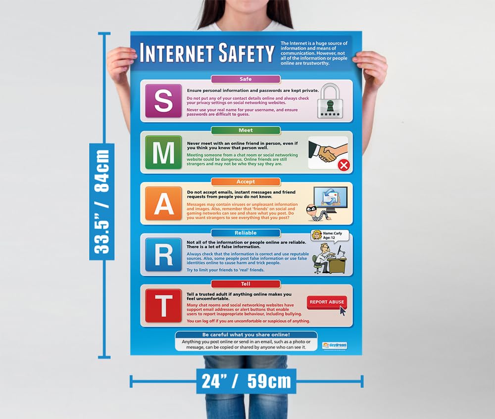 Internet Safety Classroom Poster - Laminated Technology Wall Chart for Middle & High School (33