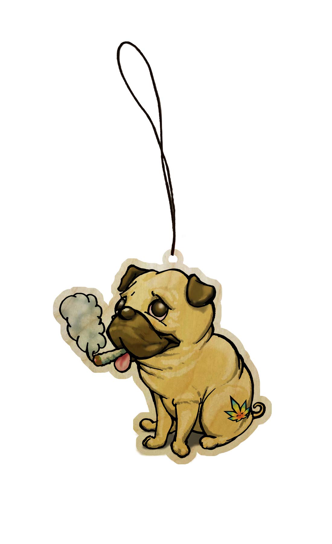 Cute Stoned Pug Dog Engraved Wooden Car Rear View Mirror Charm - Funny Pot Smoking Pals Accessory for Cannabis Enthusiasts - Perfect for 420 Celebrations & Road Trips