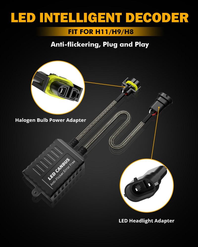 H11 H9 H8 C20 LED Headlight Bulbs - CANBUS Decoder Pro Kit with Resistor Harness (2-Pack) - High Brightness for Cars, Trucks, SUVs - Perfect for Night Driving & Foggy Conditions