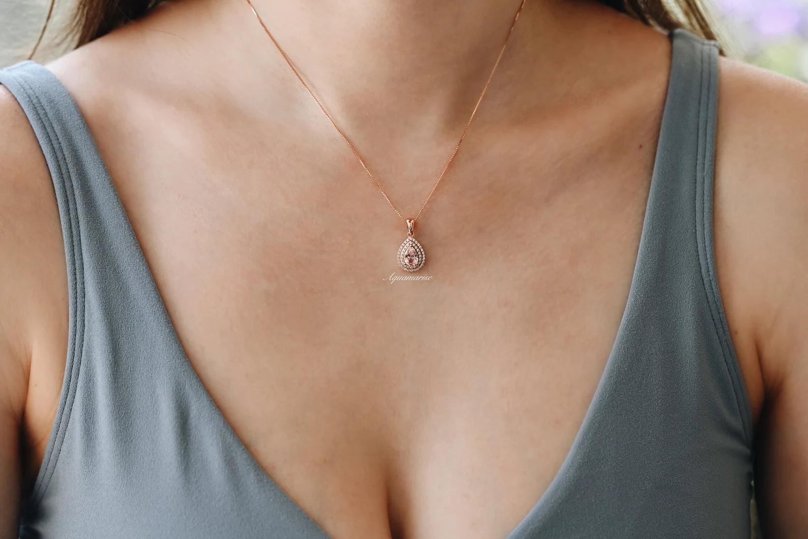 Scarlett Morganite Necklace - 14K Rose Gold Vermeil Pendant for Women | Elegant Jewelry Gift for Her | Perfect for Weddings, Anniversaries & Special Occasions