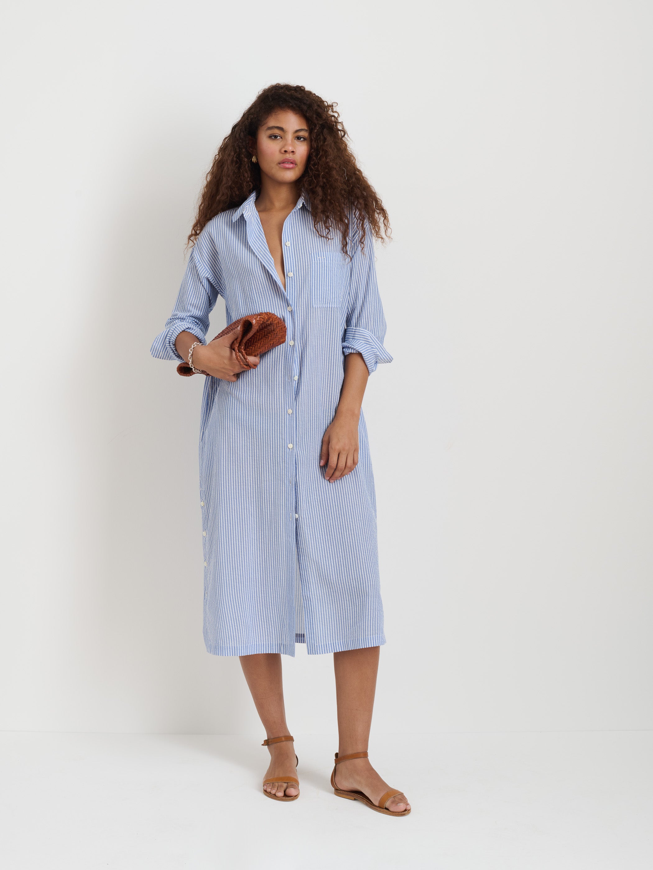 Stylish Kerry Shirtdress in Seersucker Fabric - Perfect for Summer Outfits, Beach Vacations & Casual Office Wear