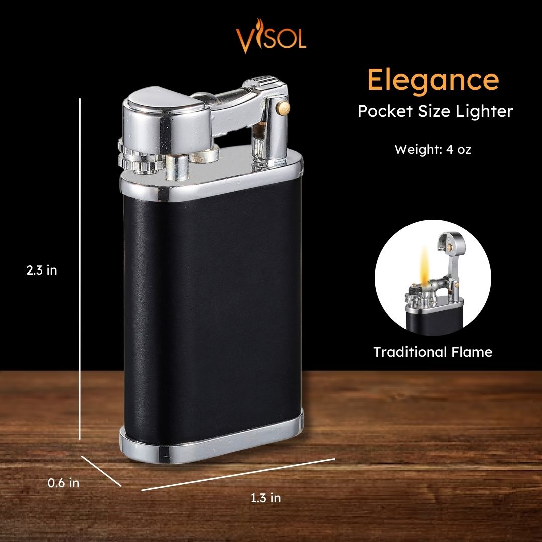 Visol Elegance Black Soft Flame Flint Lighter - Premium Windproof Butane Lighter for Cigars, Candles & Outdoor Use - Perfect for Camping, BBQ and Home Decor