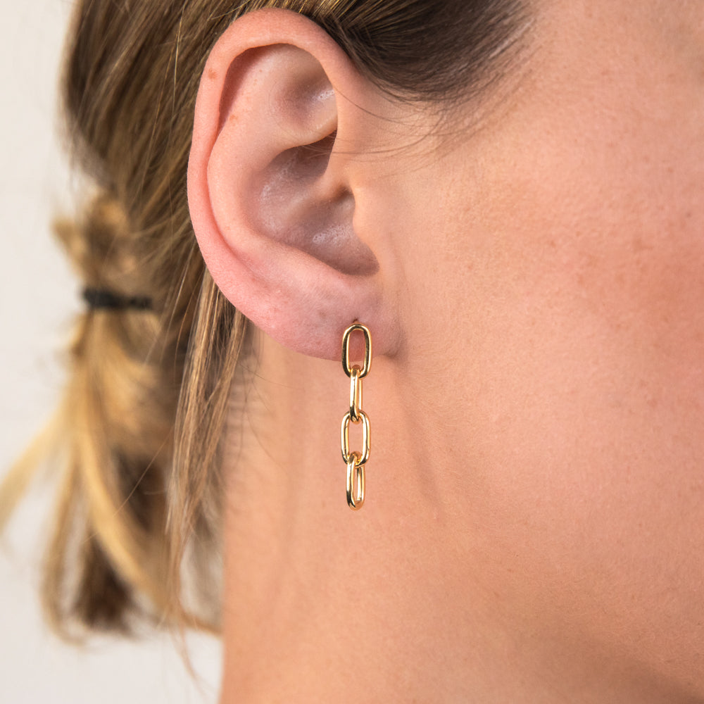9ct Silver Filled Yellow Gold Paperclip Link Drop Earrings for Women - Elegant Dangle Jewelry for Parties, Weddings & Everyday Wear