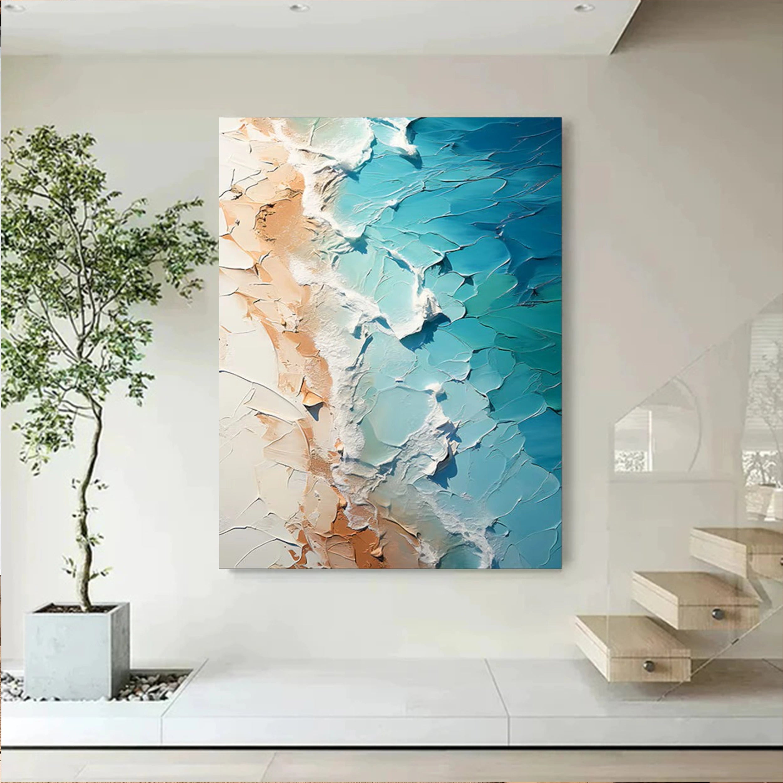 Ocean and Sky Painting #OS 062 - Handmade Wall Art for Home Decor, Office & Living Room - Stunning Seascape Canvas Artwork