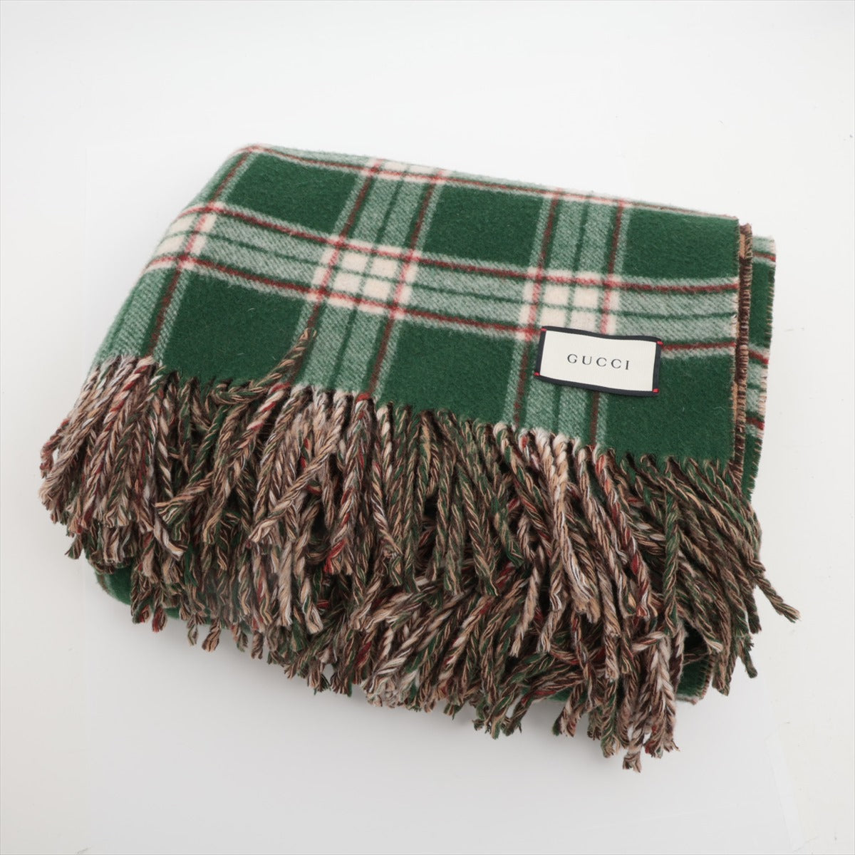 Gucci GG Checkered Reversible Wool Blanket - Green & Brown Plaid Design for Luxury Home Decor, Travel & Picnic Accessories