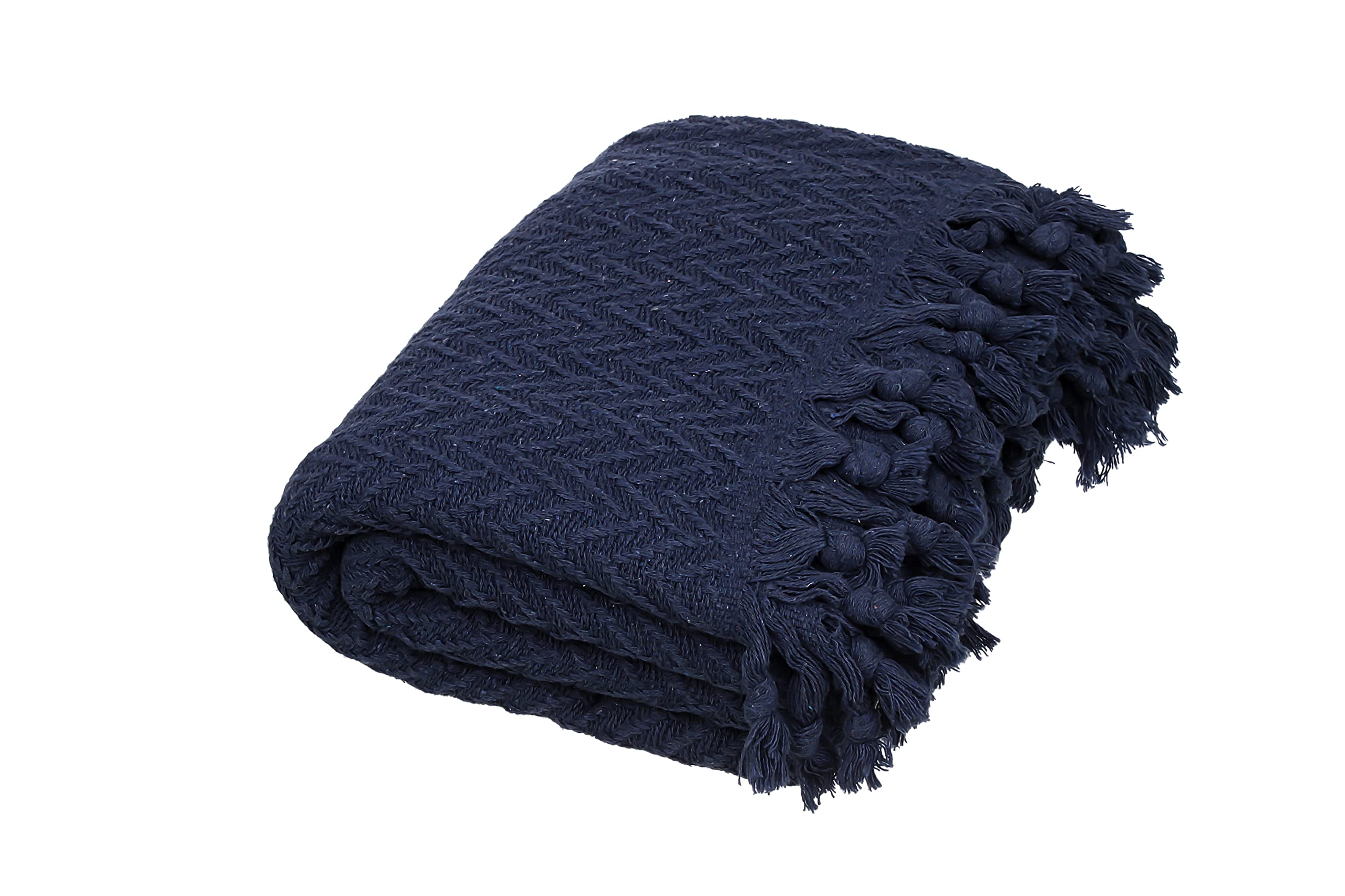 EVALAND 48x60 Inches Turkish Cotton Blanket - Ultra Soft Machine Washable Throw Blanket for Bed, Couch, Sofa & Travel - Dark Navy Blue Cozy Blanket for Home, Office & Gifts