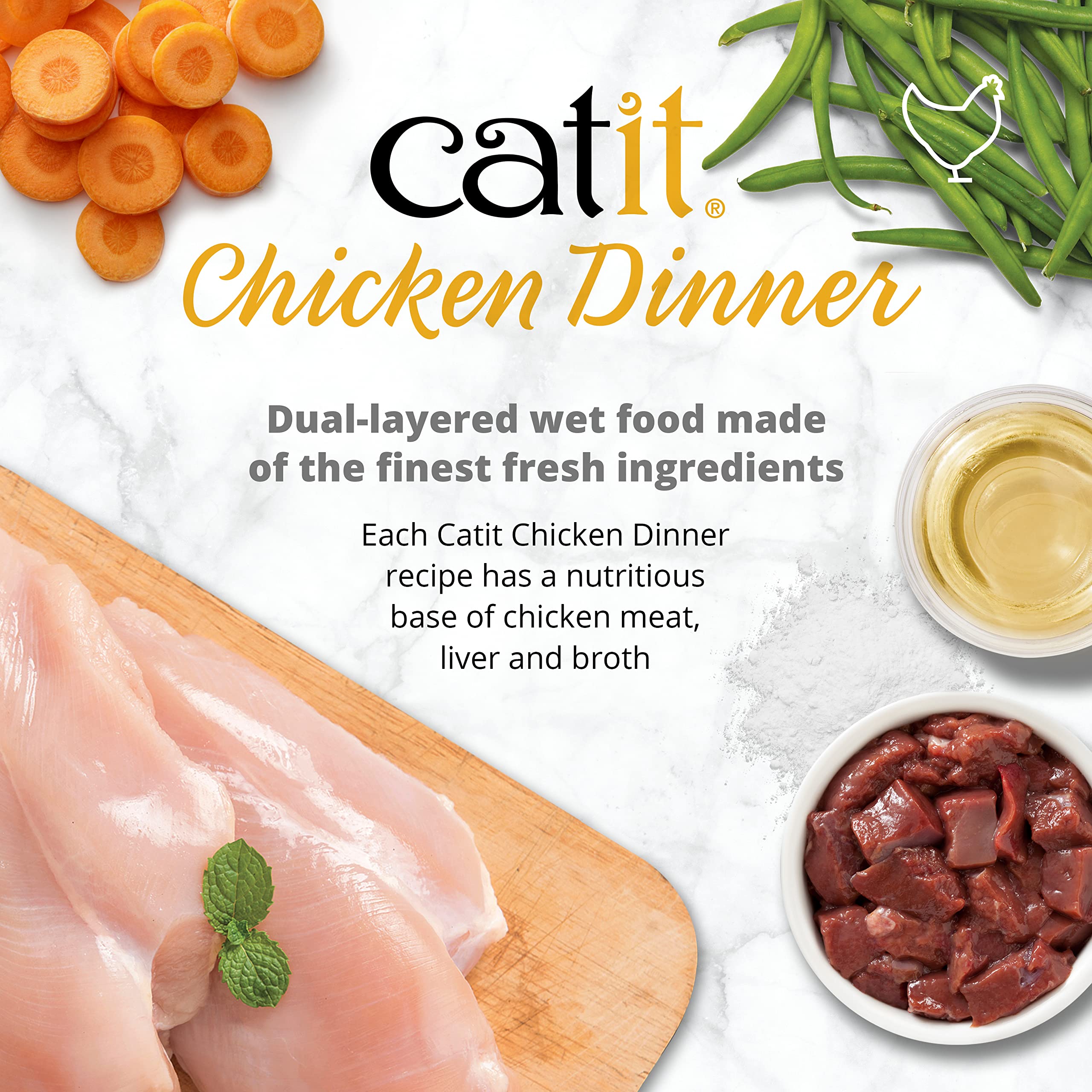 Premium Catit Wet Cat Food - Chicken Dinner with Salmon & Carrot, 80g (Pack of 6) | Grain-Free, High-Protein Wet Cat Food for Adult Cats & Kittens | Perfect for Mealtime, Travel & Picky Eaters