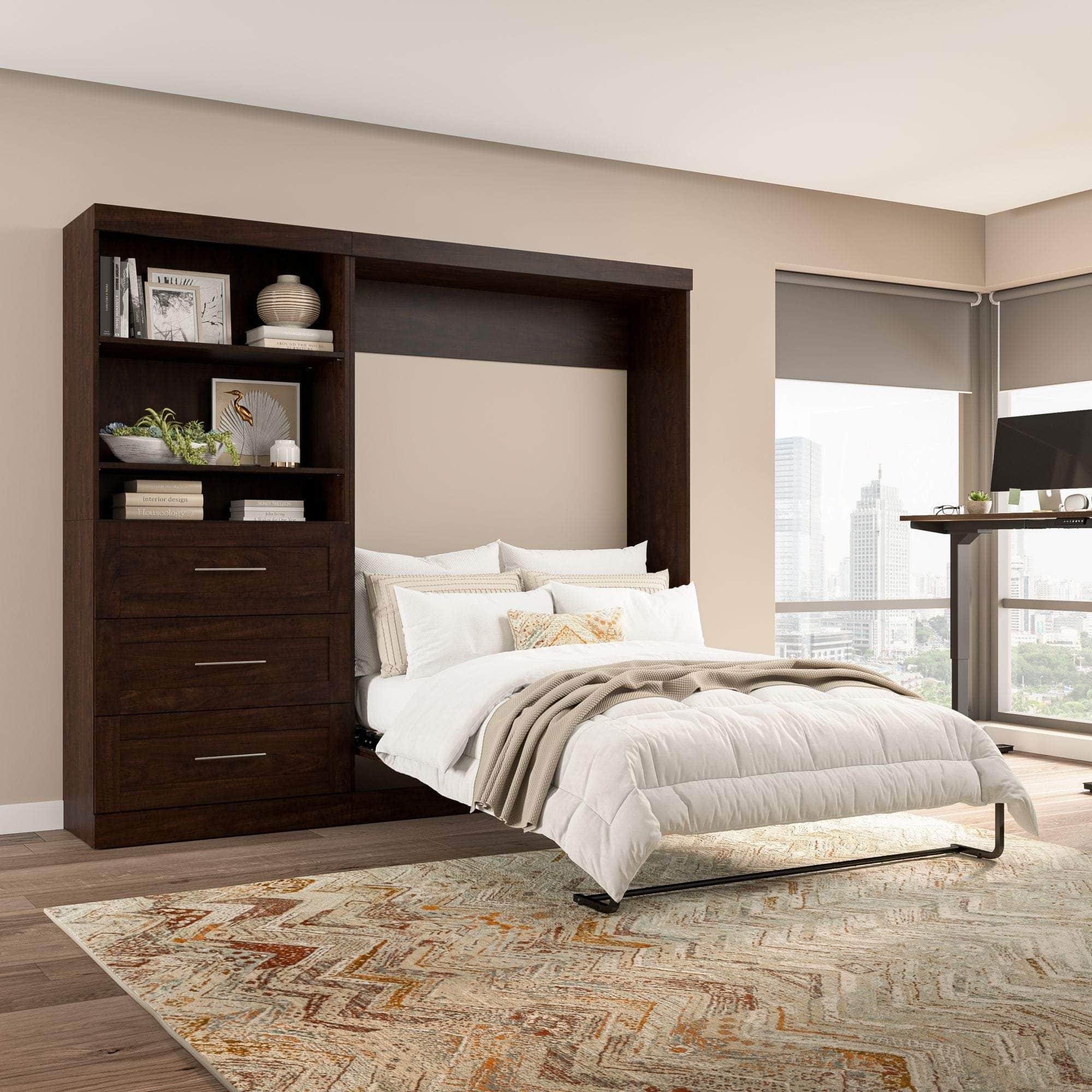Pur Full Murphy Wall Bed with Storage Drawers - Space-Saving Foldable Bed for Small Apartments & Guest Rooms (95W, 3 Color Options)