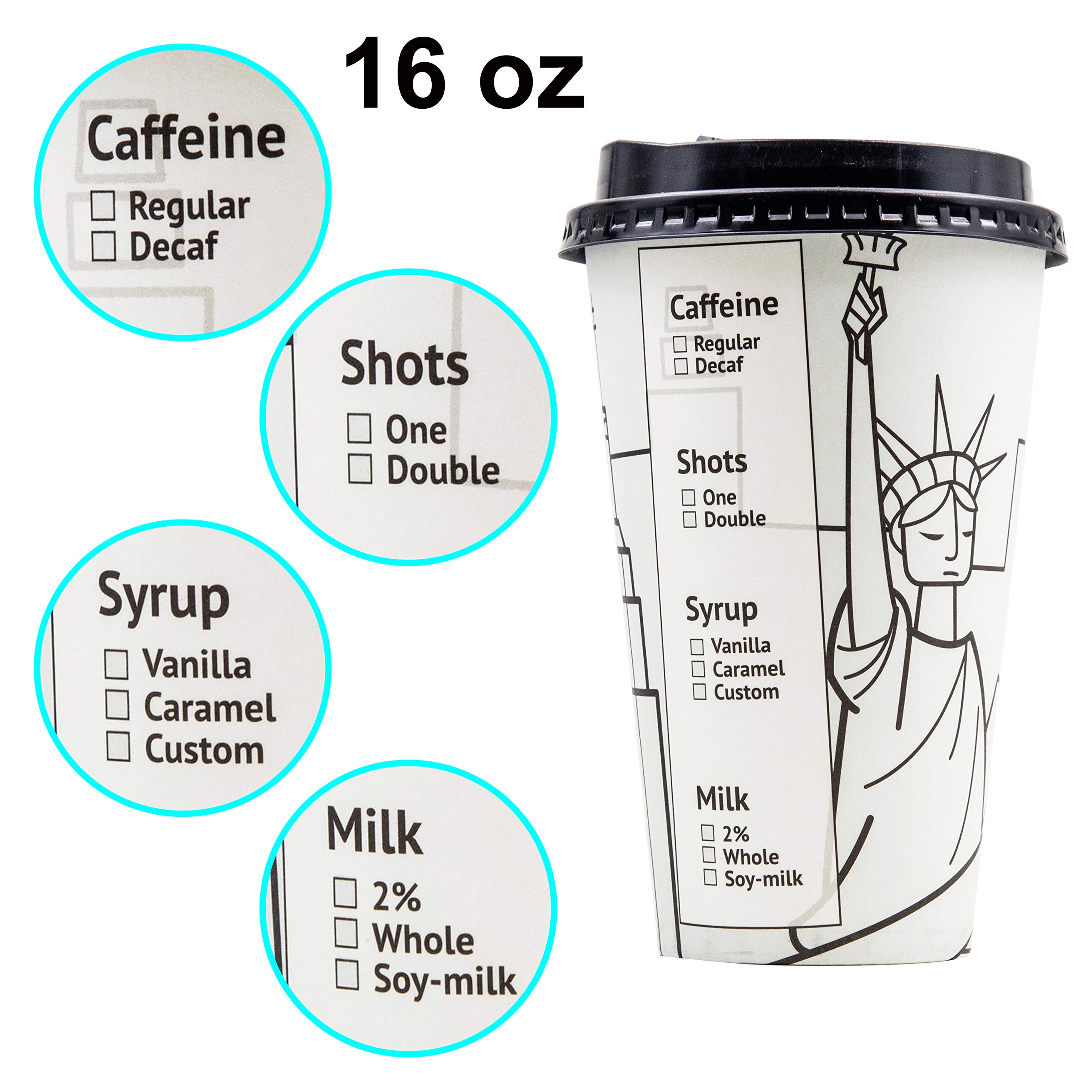Youngever 70-Pack Disposable Coffee Cups with Lids - Insulated Hot/Cold Paper To-Go Cups, Leak-Proof & Durable, Stylish City Skyline Design - Perfect for Office, Cafes, Parties & Outdoor Events