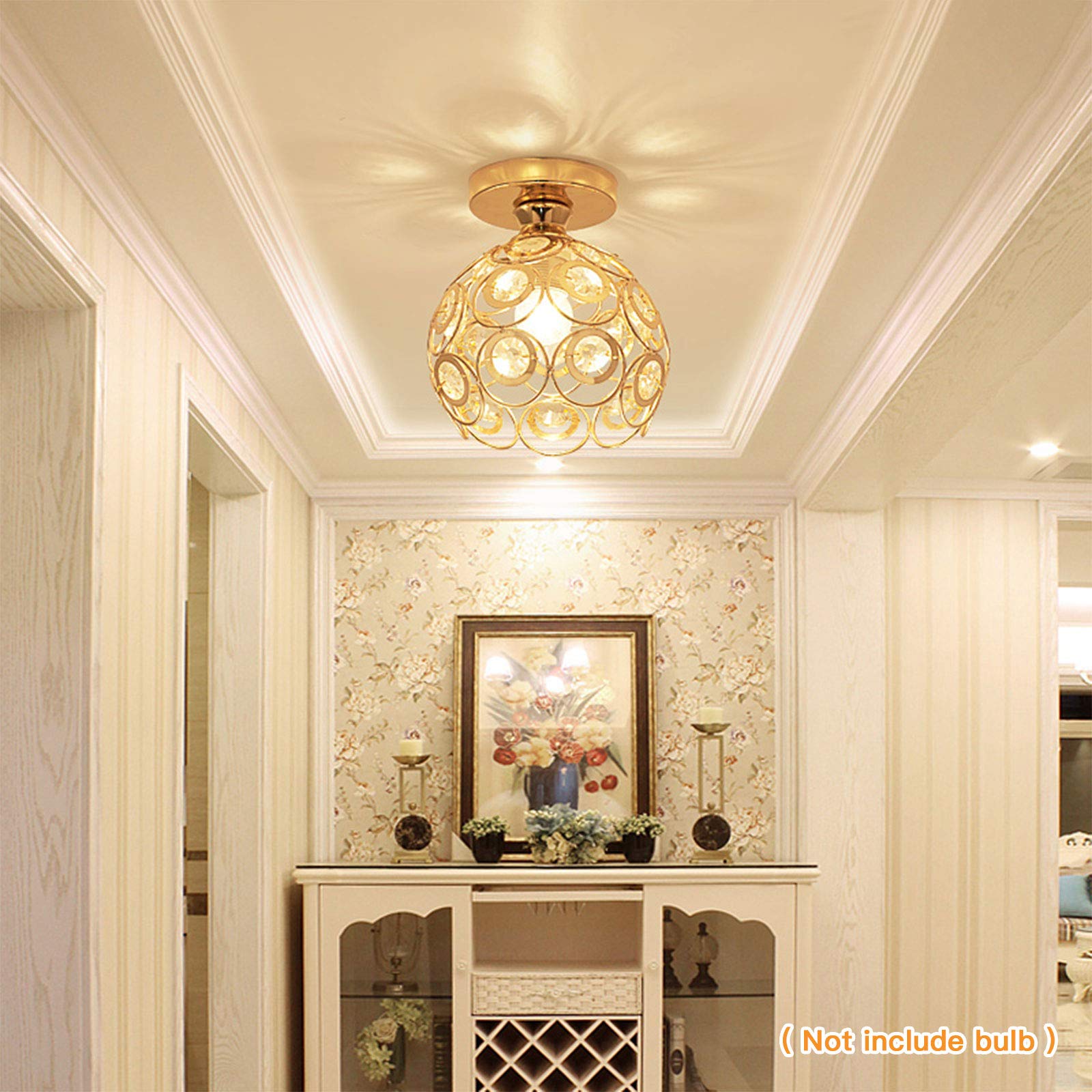 Gold Mini Chandelier Light Fixture - Crystal Ceiling Light with Semi Flush Mount | Handmade Metal Small Chandelier Lamp for Hallway, Foyer, Entryway & Closet | Perfect for Indoor Lighting & Home Decor