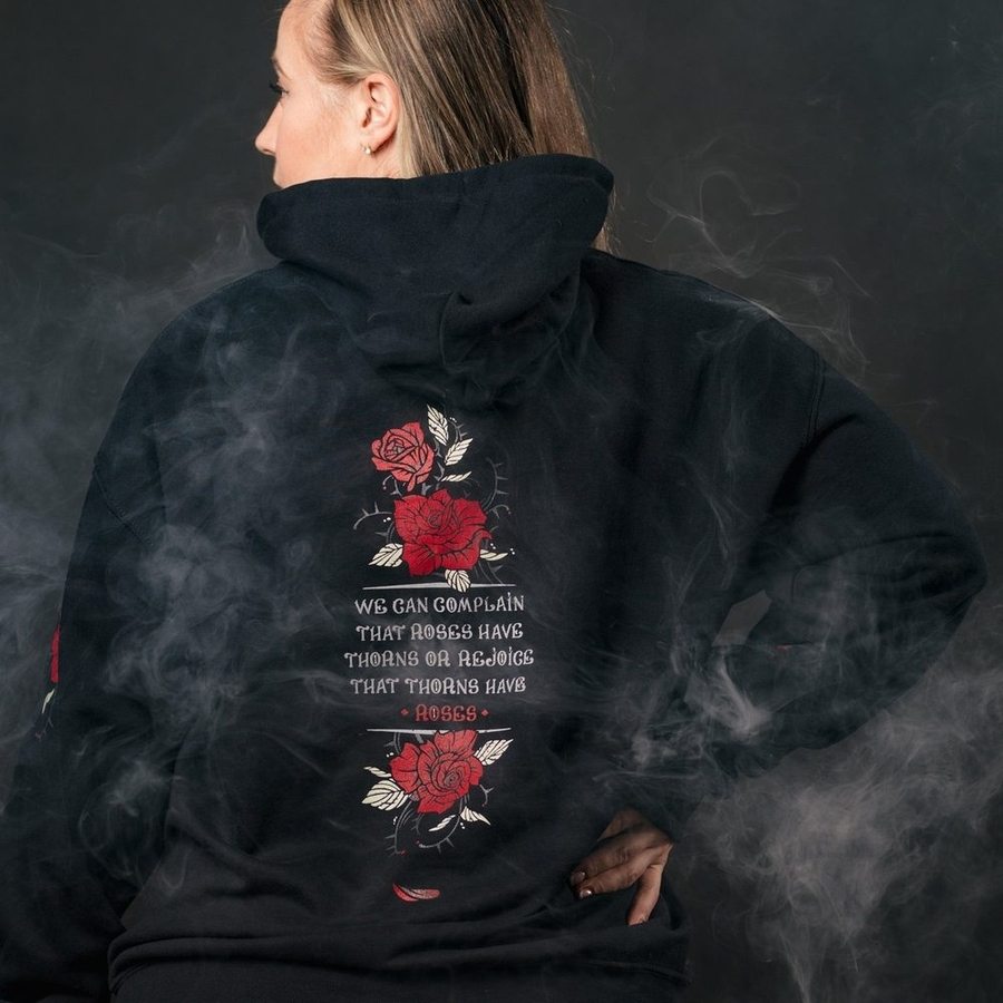 Women's Roses Have Thorns Hoodie - Black Gothic Floral Pullover Sweatshirt | Perfect for Casual Wear, Street Style & Fall Fashion