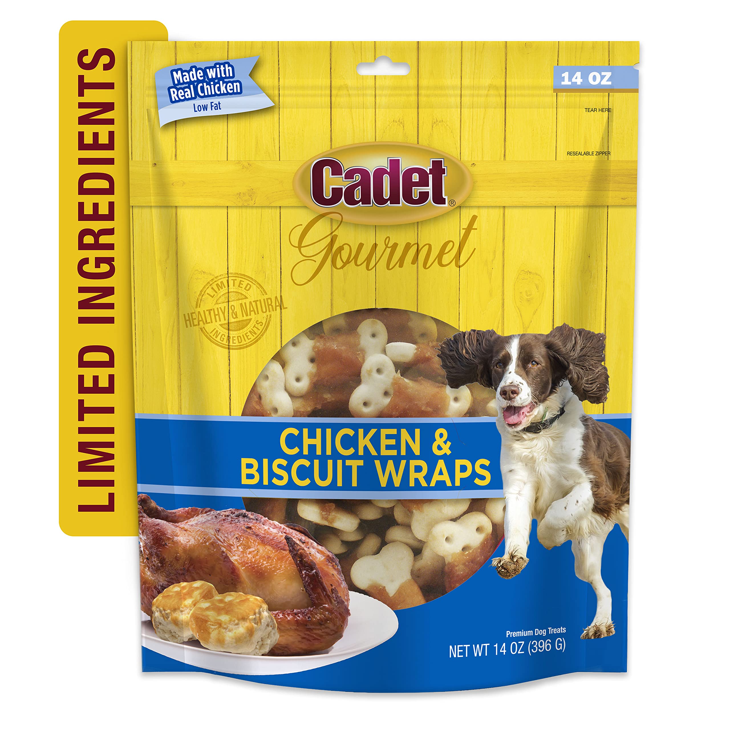 Cadet Gourmet Chicken Wrapped Biscuit Dog Treats - Healthy Training Snacks for Small & Large Breed Dogs - USA Inspected & Tested - 14 oz Bag - Perfect for Obedience Training & Reward-Based Learning