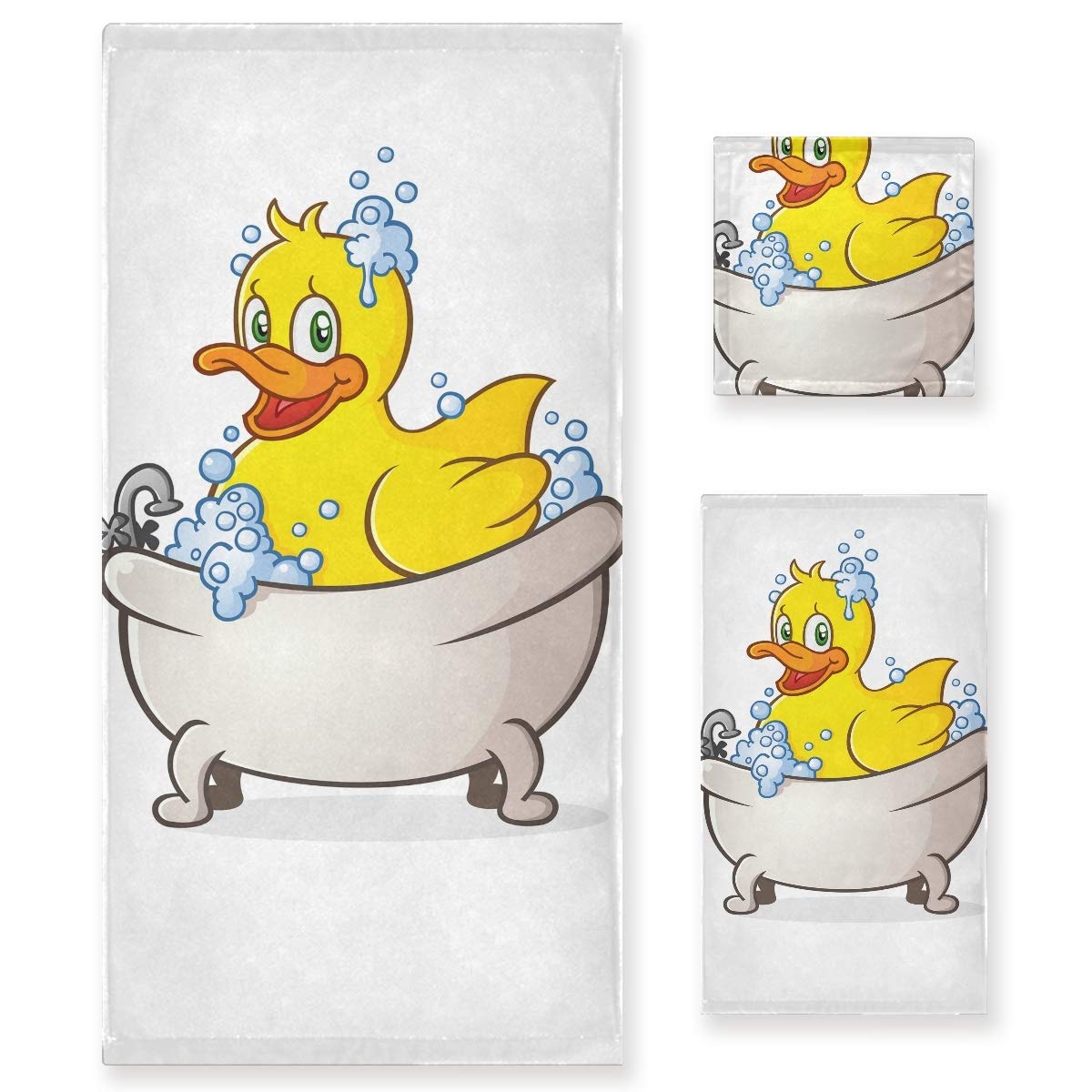 **Yellow Rubber Duck Bath Set with 3 Soft Absorbent Towels - 1 Bath Towel, 1 Hand Towel, 1 Face Washcloth for Spa, Bathroom, Hotel, Kitchen, Beach & Gym - Perfect for Kids Bath Time, Baby Shower Gifts & Home Decor**