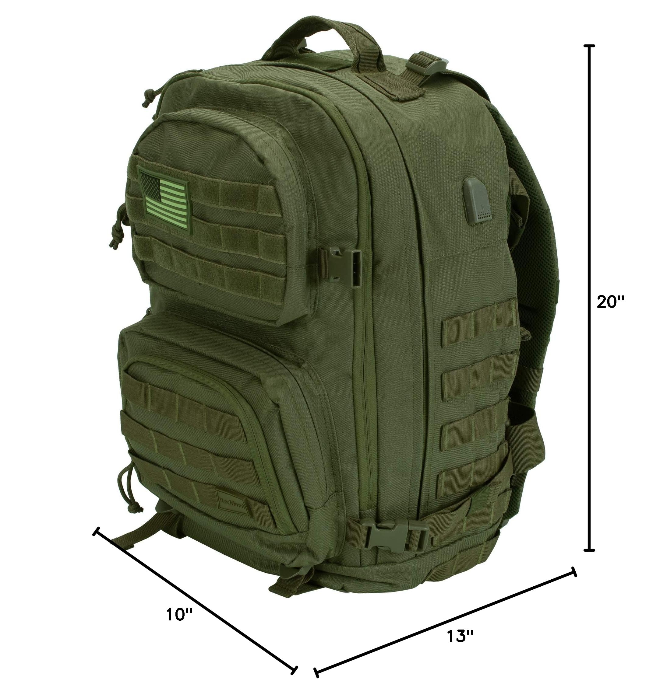 Rockland Military Tactical Laptop Backpack - Durable 17 Inch Laptop Bag with Multiple Pockets, Water Resistant Green Backpack for Men & Women - Perfect for Travel, Hiking, School & Work Commute
