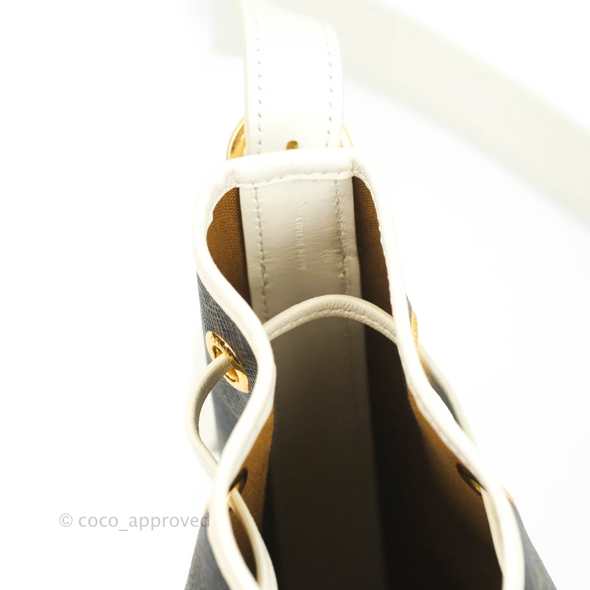 Celine Small Drawstring Bag Triomphe Canvas White Calfskin Leather Crossbody Purse for Women | Luxury Designer Handbag for Everyday Use & Special Occasions