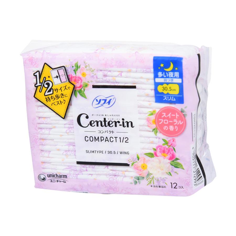 SOFY Center In Compact Sweet Hnight 30.5cm (12pcs) - Ultra Thin Overnight Sanitary Pads for Women, Soft & Absorbent Menstrual Pads for Heavy Flow, Perfect for Nighttime Use and Comfortable Sleep