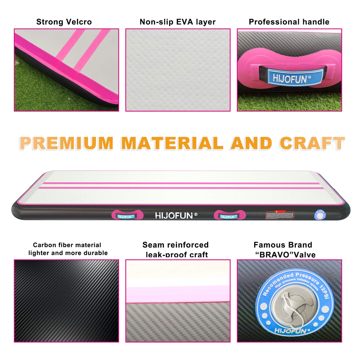 Premium Inflatable Gymnastics Air Mat - 6.6ft to 26ft Tumble Track Training Mat (4/8 inches Thick, 3.3ft/6.6ft Wide) for Kids, Home Gym, Yoga & Tumbling Practice - Includes Air Pump for Easy Setup