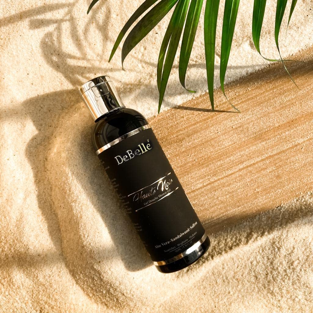 DeBelle Body Wash Haute Noir - 100ml Sulfate-Free Shower Gel with Rose Water, Saffron & Sandalwood Oil for Women & Men | Hydrating & Luxurious Bath Experience for Dry & Sensitive Skin