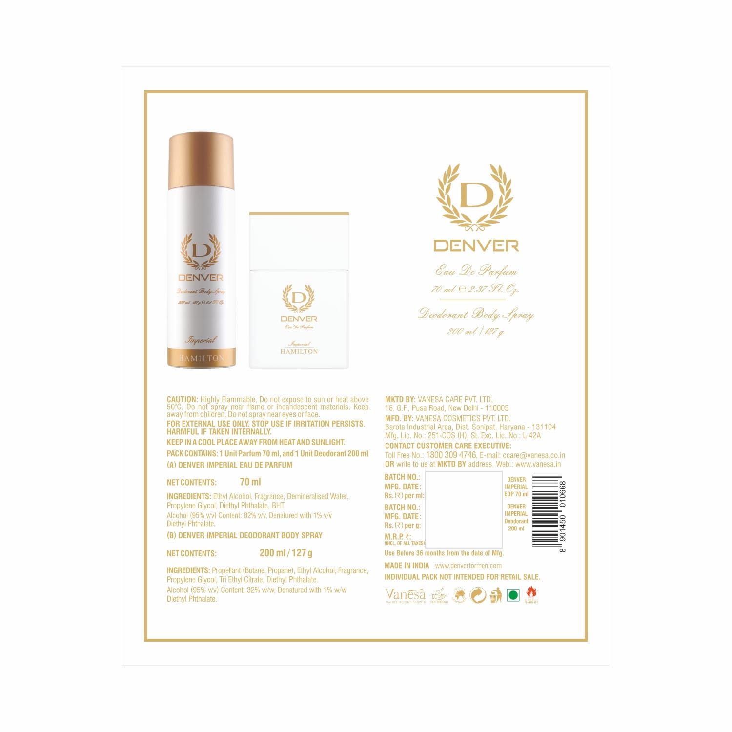 Premium Men's Cologne & Deodorant Gift Set - DENVER Imperial EDP 70ML + 200ML Deo | Long-Lasting Luxury Fragrance for Men | Travel Size Perfume & Deodorant Combo | Perfect for Gifting, Daily Use & Business Travel