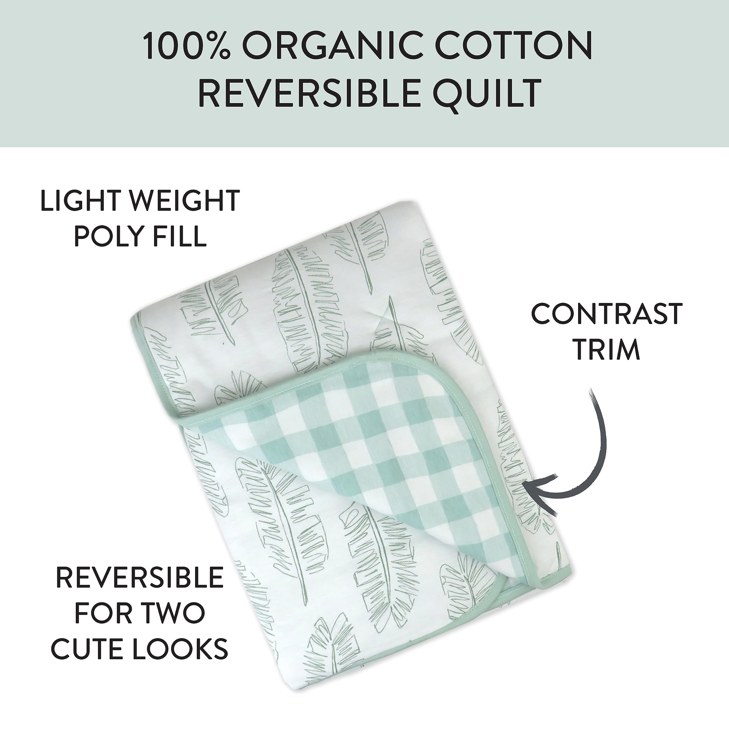 HonestBaby Quilted Baby Blankets - Reversible Organic Cotton Blanket for Infant Boys & Girls | Unisex Jumbo Leag Sage | Soft Nursery Blanket for Crib, Stroller, Swaddle & Baby Shower Gift | One Size