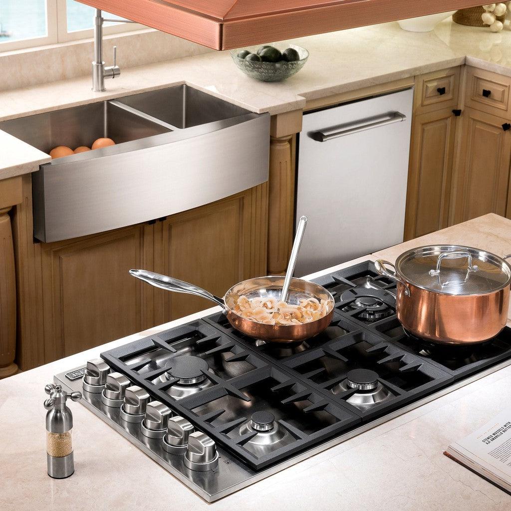 ZLINE 36 Inch Farmhouse Apron Front Double Bowl Kitchen Sink with Bottom Grid - Stainless Steel, Multiple Color Options (SA60D 36) - Perfect for Rustic & Modern Kitchens, Heavy-Duty Food Prep & Dishwashing