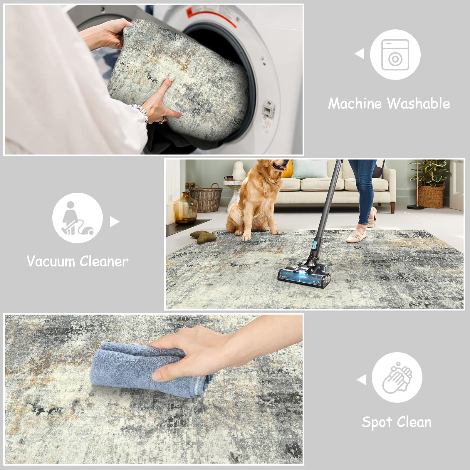 Lahome Modern Abstract Round Area Rug - 6 Feet Gray Circle Rug for Living Room, Soft Dining Room Carpet Under Table, Machine Washable Non-Slip Large Floor Mat for Bedroom, Office, Kitchen & Entryway | Perfect for Home Decor, Cozy Spaces & High Traffic Areas