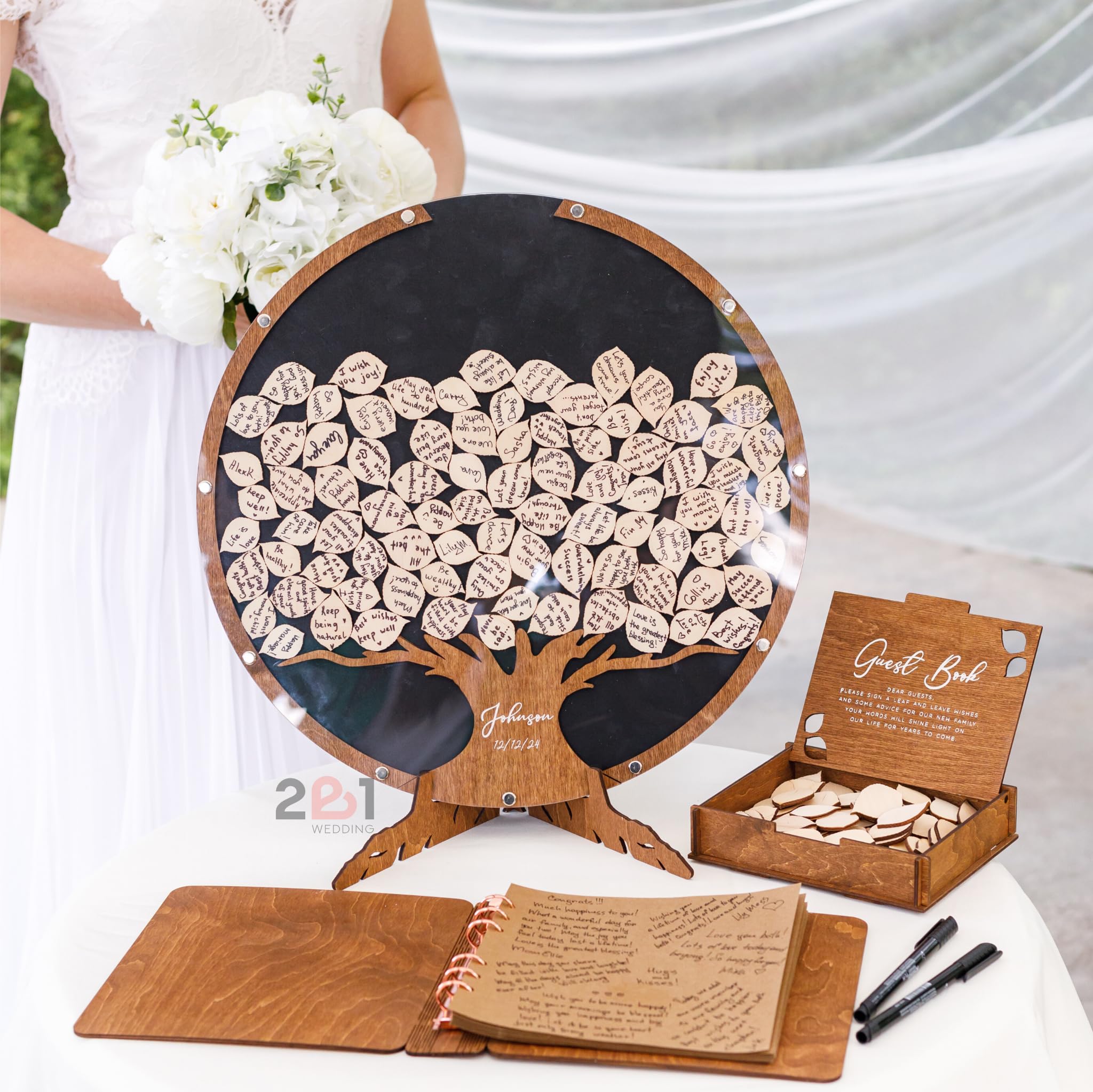 Personalized Rustic Wedding Guest Book Alternative - Unique Three-Shaped Guest Sign-In Book for Ceremony, Bridal Shower & Party Decor (Indoor/Outdoor Use) - Perfect for Barn, Beach & Garden Weddings