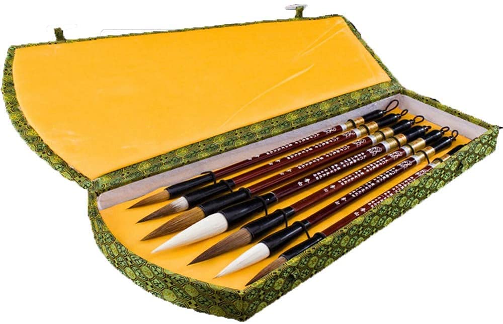 Premium Chinese Calligraphy Brush Pen Set - 7Pcs Sheep Hair & Wolf Hair Calligraphy Pens with Gift Box for Beginners & Professionals | Perfect for Calligraphy Practice, Art Projects, Lettering & DIY Gifts