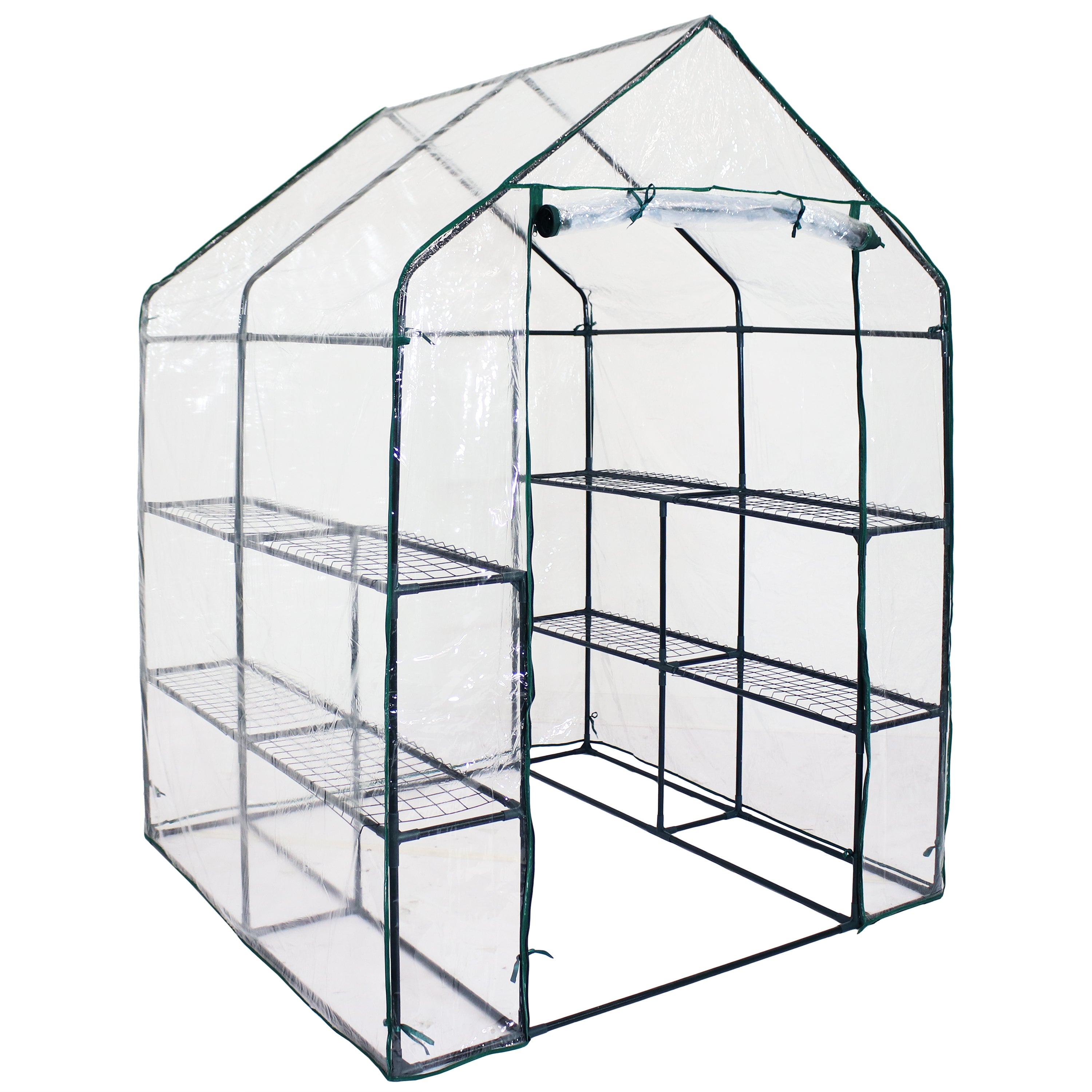 Sunnydaze Grandeur Walk-In Greenhouse with 4 Shelves - Outdoor Plant Growing & Gardening Greenhouse for Herbs, Flowers & Vegetables - Perfect for Backyard, Patio & Garden Use