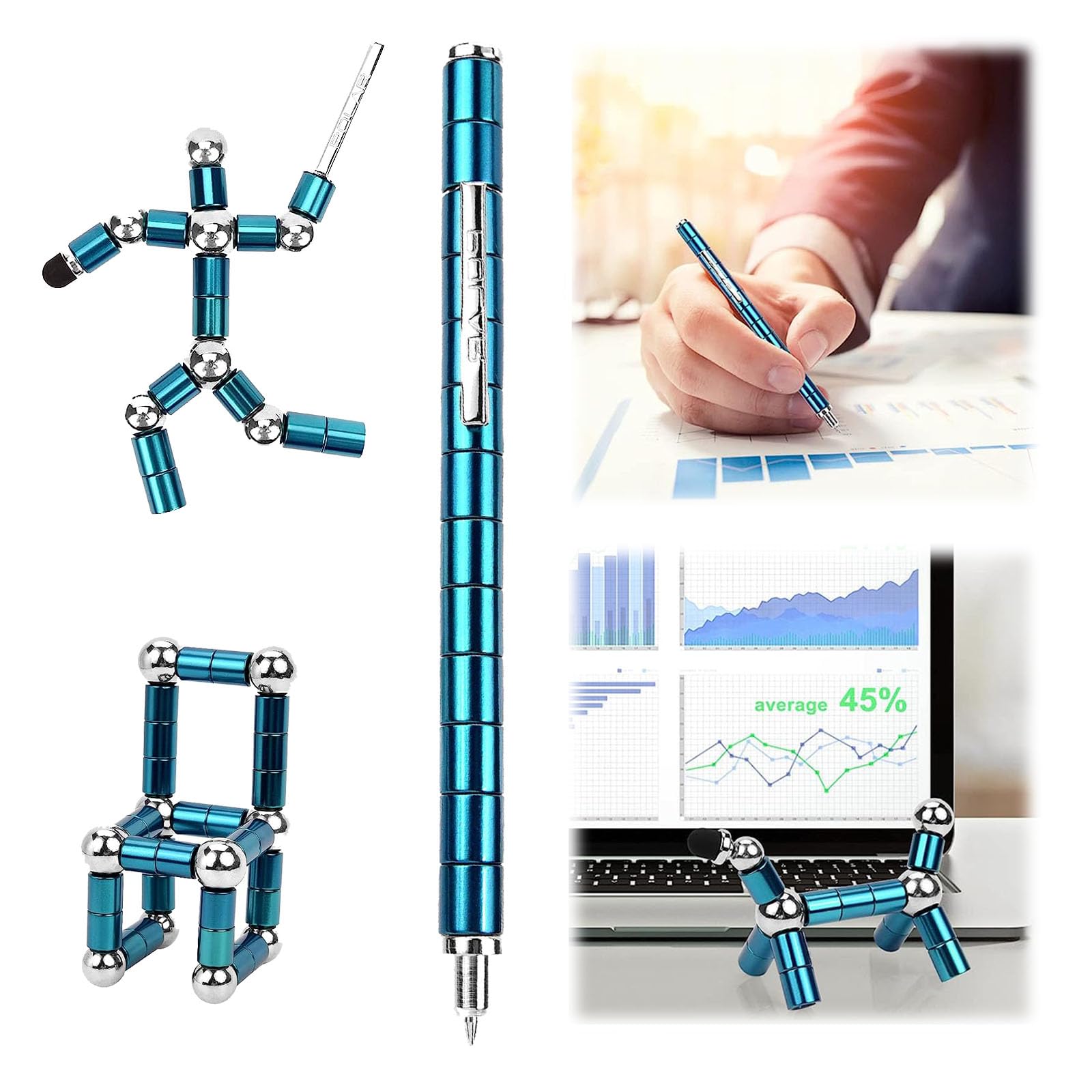 Magnetic Fidget Pen - Stress Relief & Focus Tool for Kids & Adults - Blue Fidget Toy for Office, School & Anxiety Relief - Perfect Gift for Friends & Family