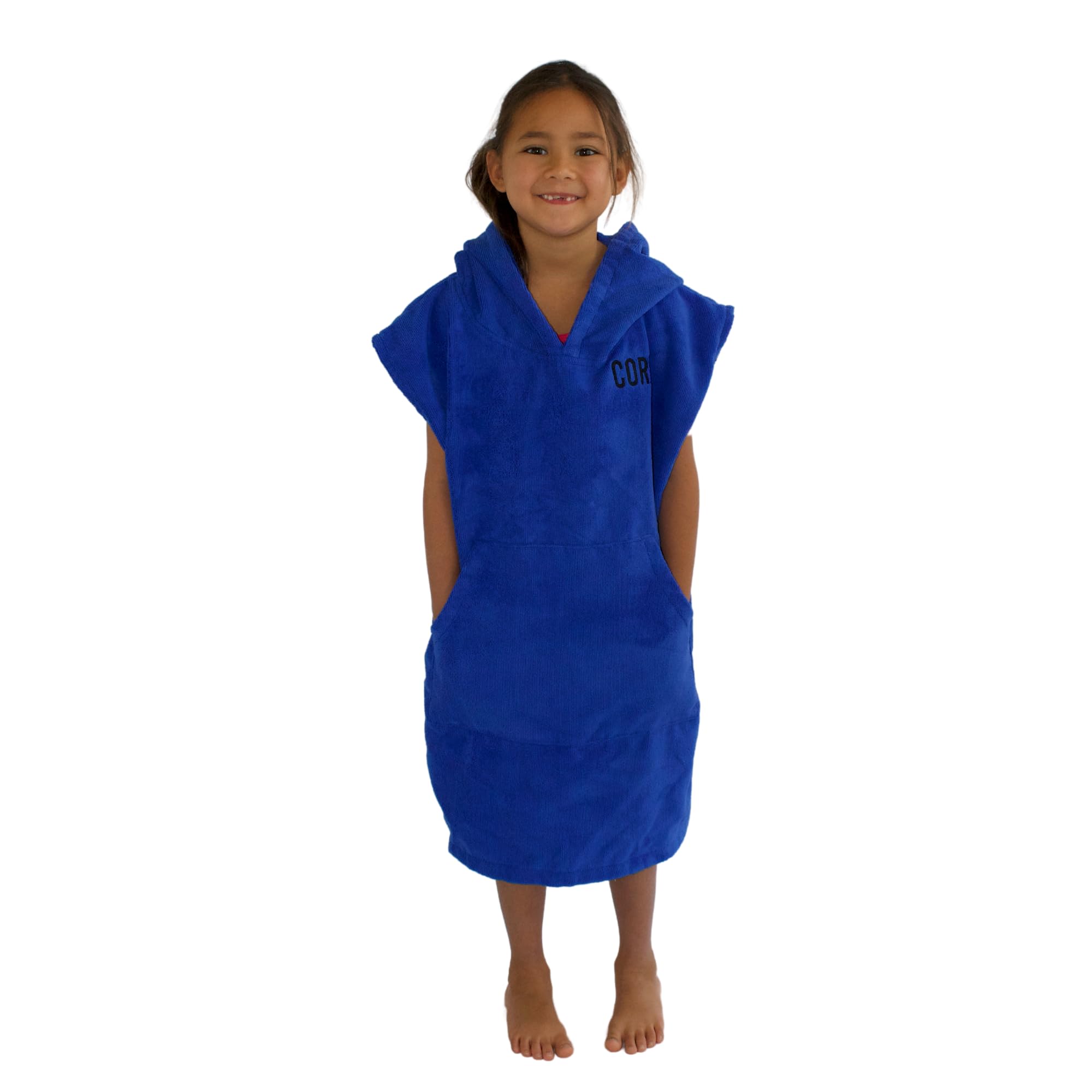 COR Surf Poncho Changing Towel Robe with Hood & Pocket - Quick Dry Microfiber for Kids 3-8 Years - Beach Towel, Blanket & Swim Cover Up - Perfect for Surfing, Swimming & Outdoor Activities (Dark Blue, One Size)