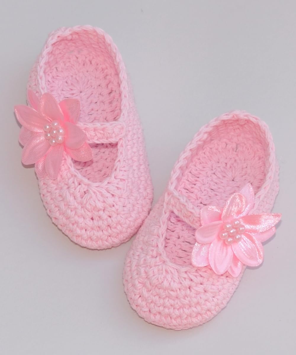 Handmade Crochet Baby Girls Shoes - Soft & Comfortable First Walkers for Infants & Toddlers - Perfect for Newborn Photoshoots, Baby Showers & Special Occasions