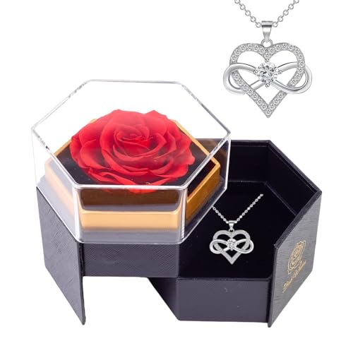 Six Preserved Roses Gifts Box with 8-Heart Necklace
