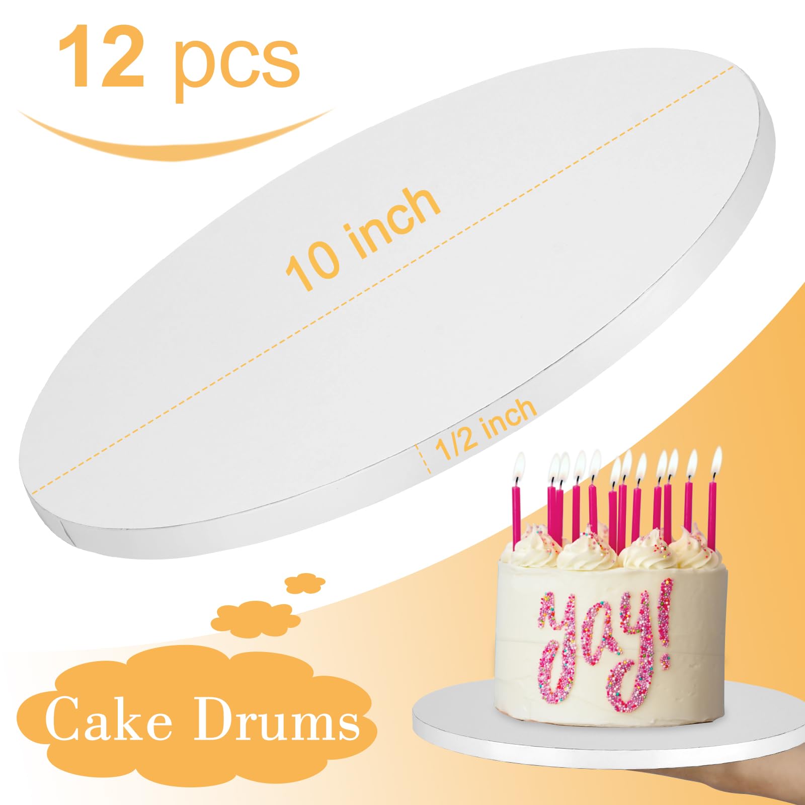 12-Pack 10 Inch Round Cake Drums - 1/2