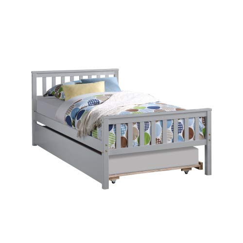 Merai Wood Twin Bed with 2 Storage Drawers & Trundle - Grey Twin Size Bed Frame with Underbed Storage - Perfect for Kids Rooms, Guest Rooms & Small Spaces