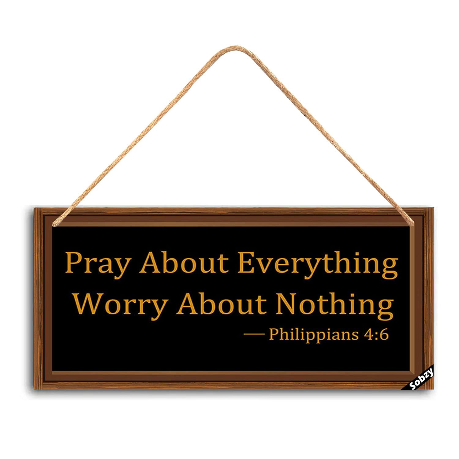 Pray About Everything Worry About Nothing Wooden Wall Sign - Farmhouse Style Bible Verse Home Decor - Christian Inspirational Sign for Living Room, Bedroom, Office - 5.9x11.8 Inch Rustic Wood Plaque