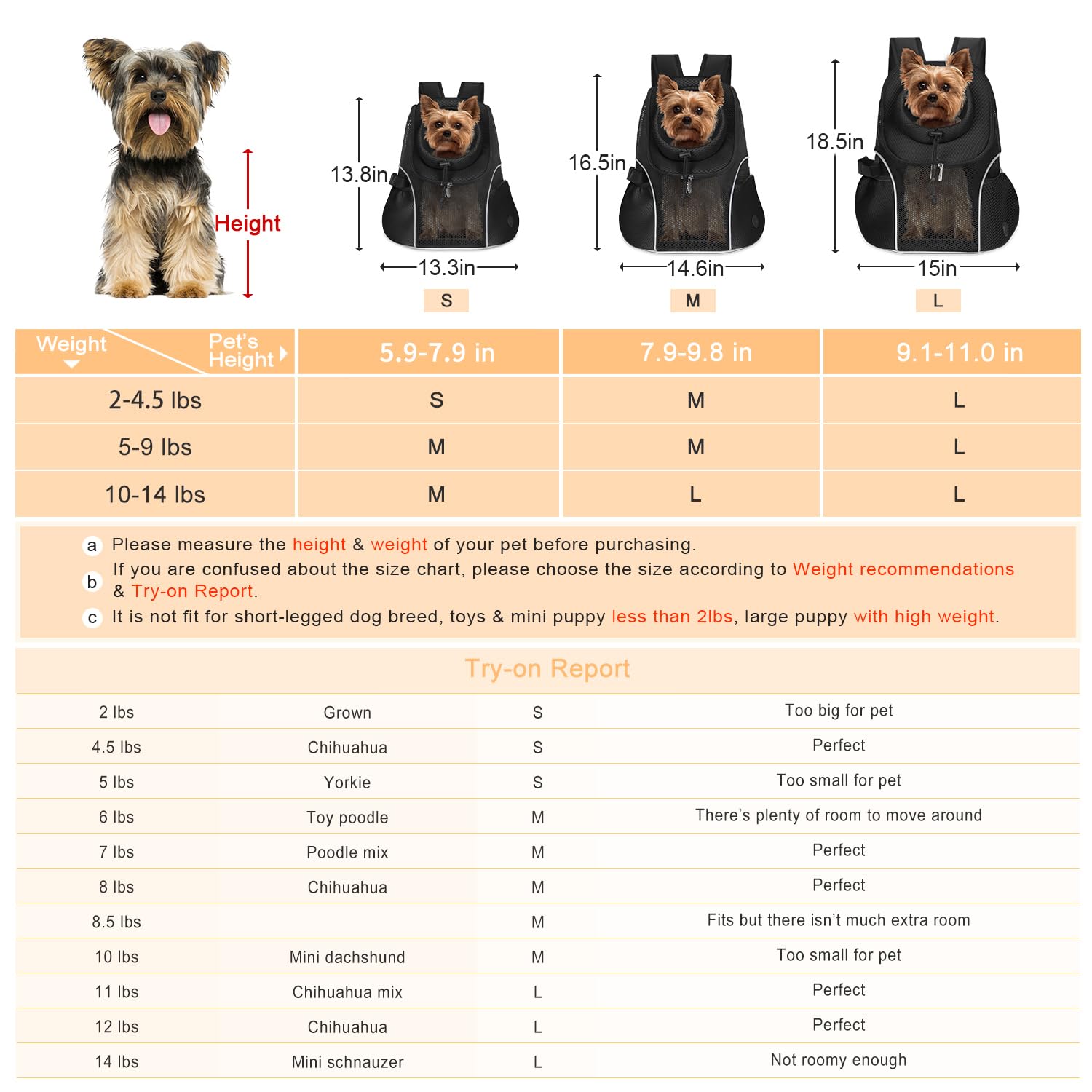 WOYYHO Ventilated Mesh Pet Dog Carrier Backpack - Front Facing Small Dog Travel Backpack with Safety Belt for Hiking, Cycling & Outdoor Adventures (Size M: 5-9 lbs, Black) - Perfect for Air Travel, Vet Visits & Daily Commutes