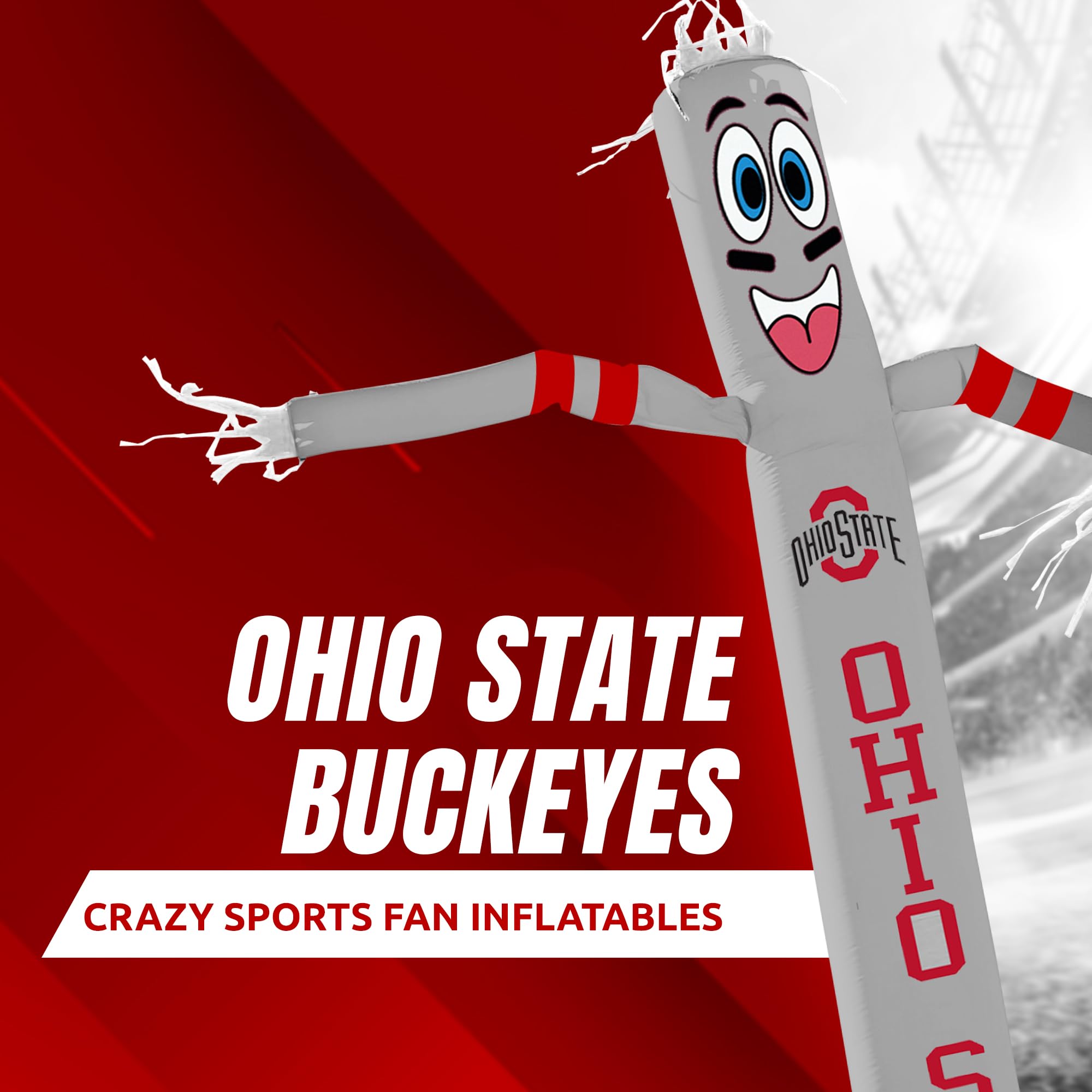NCAA Ohio State Buckeyes Football LED Inflatable Tube Guy with Built-in Blower - 6ft Tall Wacky Waving Sports Fan Decoration for Game Day Parties, Tailgating & Outdoor Events