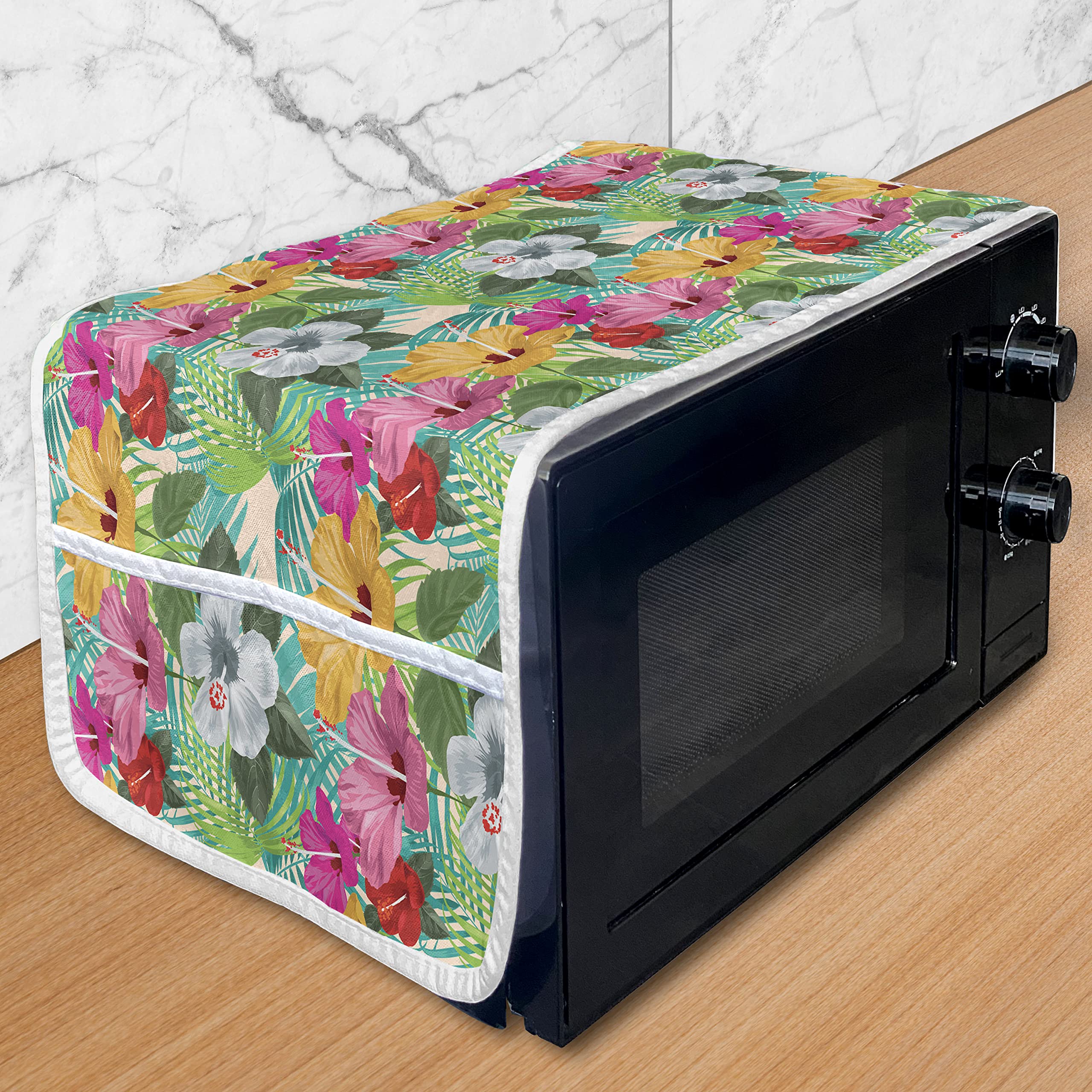 Ambesonne Tropical Microwave Cover - Waterproof Hawaiian Hibiscus Design, 36