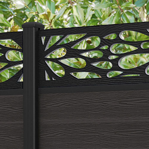 Classic Blossom Fence Panel - Dark Oak Wood Garden Fence with Aluminum Posts | Outdoor Privacy Screen for Patio, Yard & Backyard Landscaping