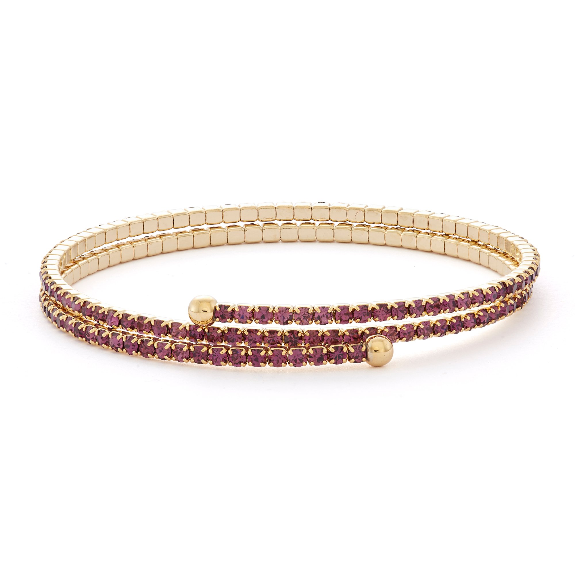 14K Gold Plated Double Wrap Flex Bangle Bracelet with Crystals - 18 Color Options for Women | Elegant Fashion Jewelry Accessory for Parties, Weddings & Everyday Wear