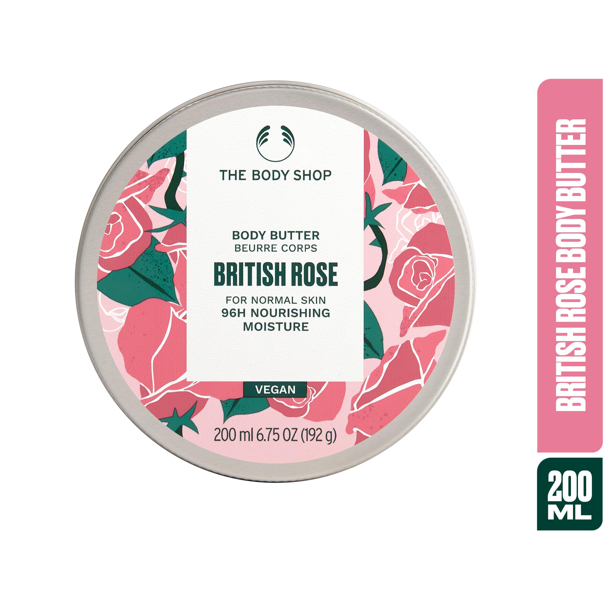 The Body Shop Vegan British Rose Body Butter, 200ml - 96 Hour Hydration for Normal to Dry Skin | Cruelty-Free & Vegan | Perfect for Daily Moisturizing & Nighttime Skincare Routine
