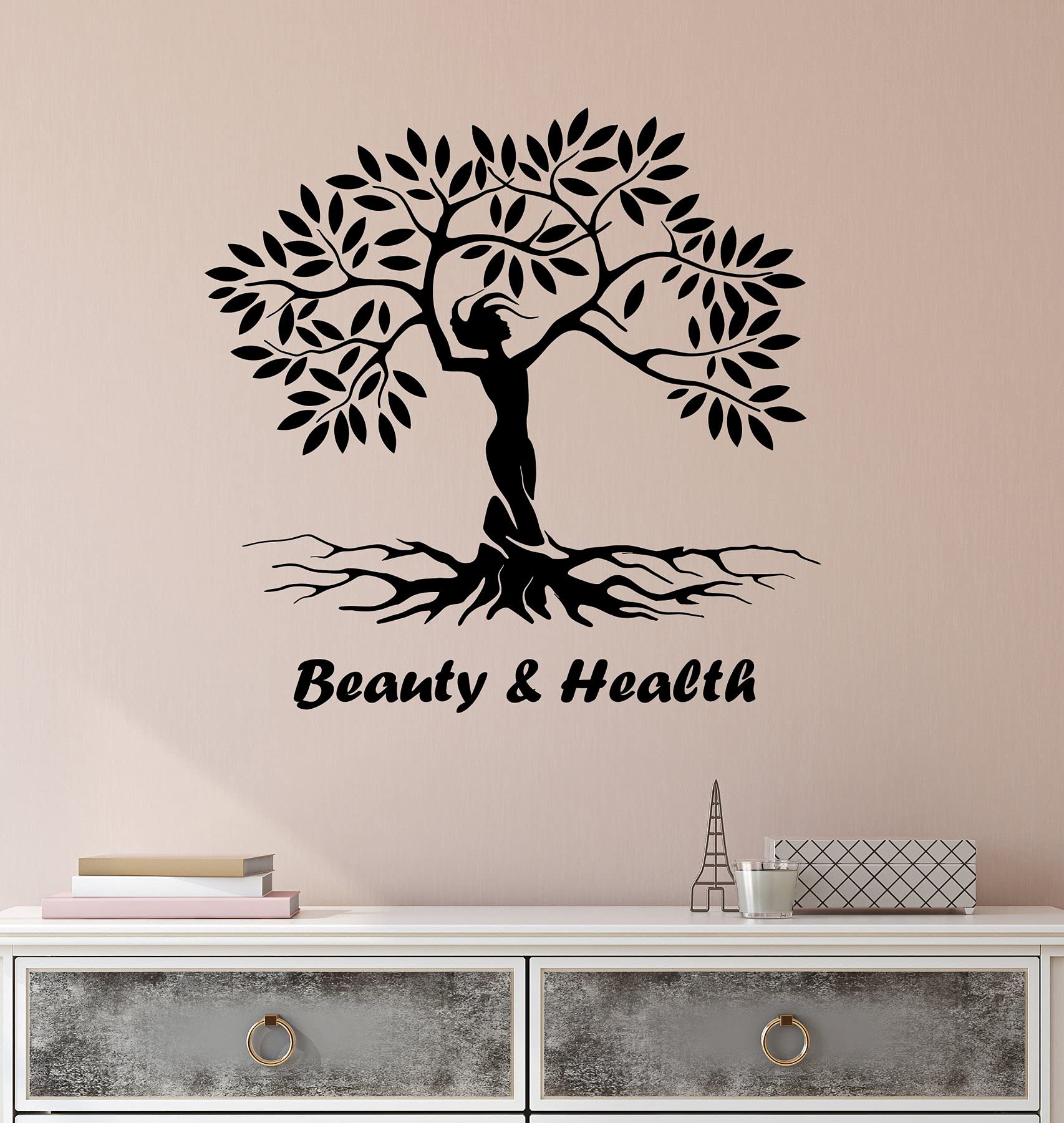 VVWV Beauty & Health Wall Decal - Motivational Quotes Sticker for Hair Salon, Spa, Barbershop, Nail Studio & Massage Parlor (55x60cm) - Perfect for Salon Decor, Makeup Room & Beauty Business Inspiration
