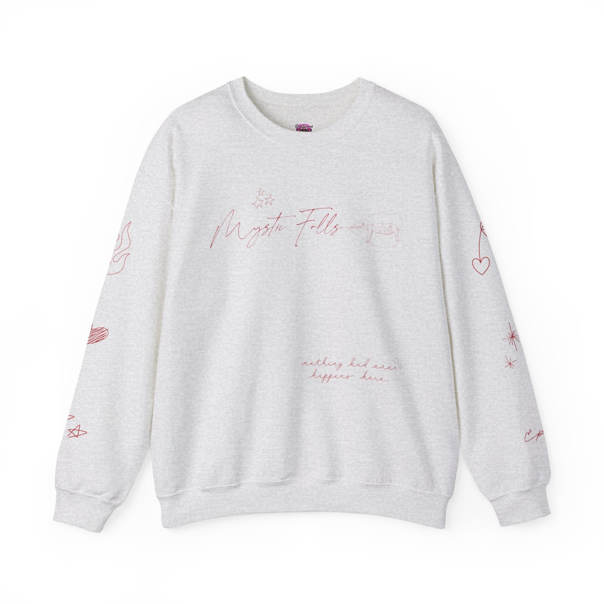 Mystic Falls Doodle Crewneck Sweatshirt - Cute Cartoon Graphic Pullover for Women & Men | Perfect for Casual Wear, Street Style & Gift Giving