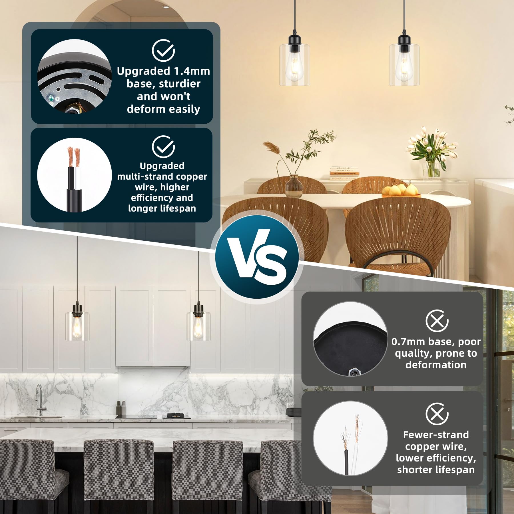 CANMEIJIA 2-Pack Adjustable Kitchen Pendant Lights - Modern Hanging Ceiling Fixtures for Kitchen Island, Dining Room, Bedroom & Hallway | Perfect for Home Decor and Ambient Lighting
