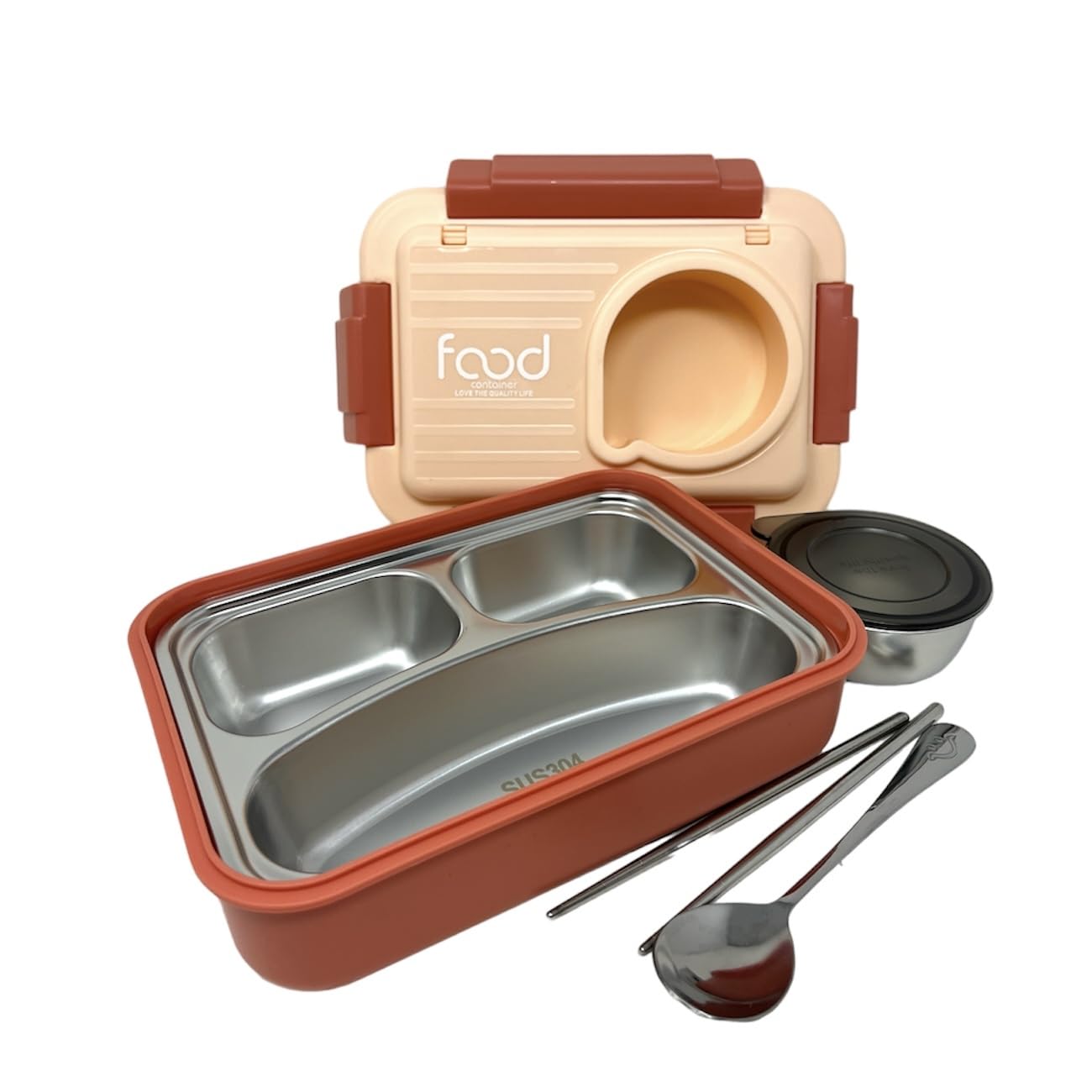 Kitchen Bloom Stainless Steel Bento Lunch Box - 3 Compartment Insulated Food Container with Cutlery Set (1000ml) | Leakproof Office & School Lunch Box for Adults, Kids | Microwave & Dishwasher Safe | Perfect for Meal Prep, Picnics & Work Lunches
