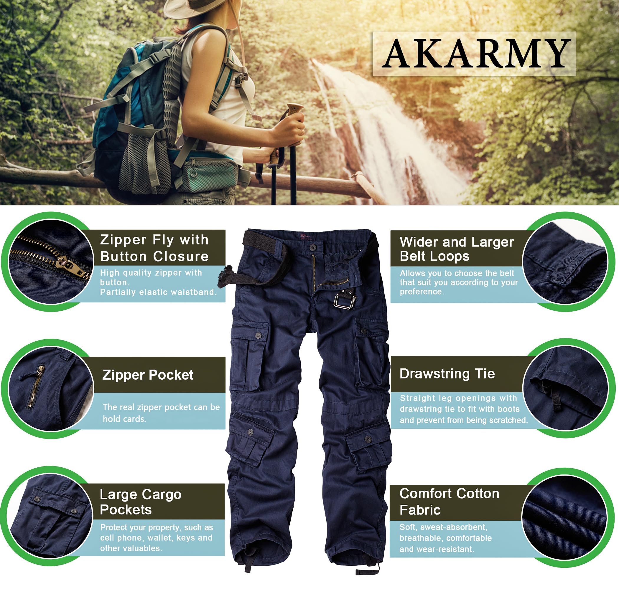 AKARMY Women's Camouflage Cargo Pants - Cotton Casual Work Pants with Multiple Pockets | Comfortable Parachute Pants for Outdoor, Hiking & Daily Wear