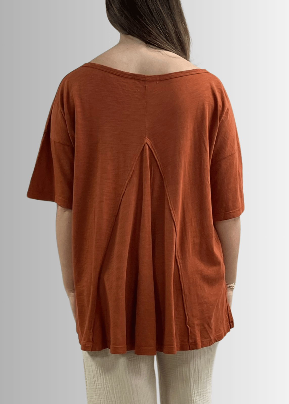 Aubree Women's Cotton Garment Dyed Slub Top in Gingerbread - Casual Loose Fit T-Shirt for Everyday Wear & Layering
