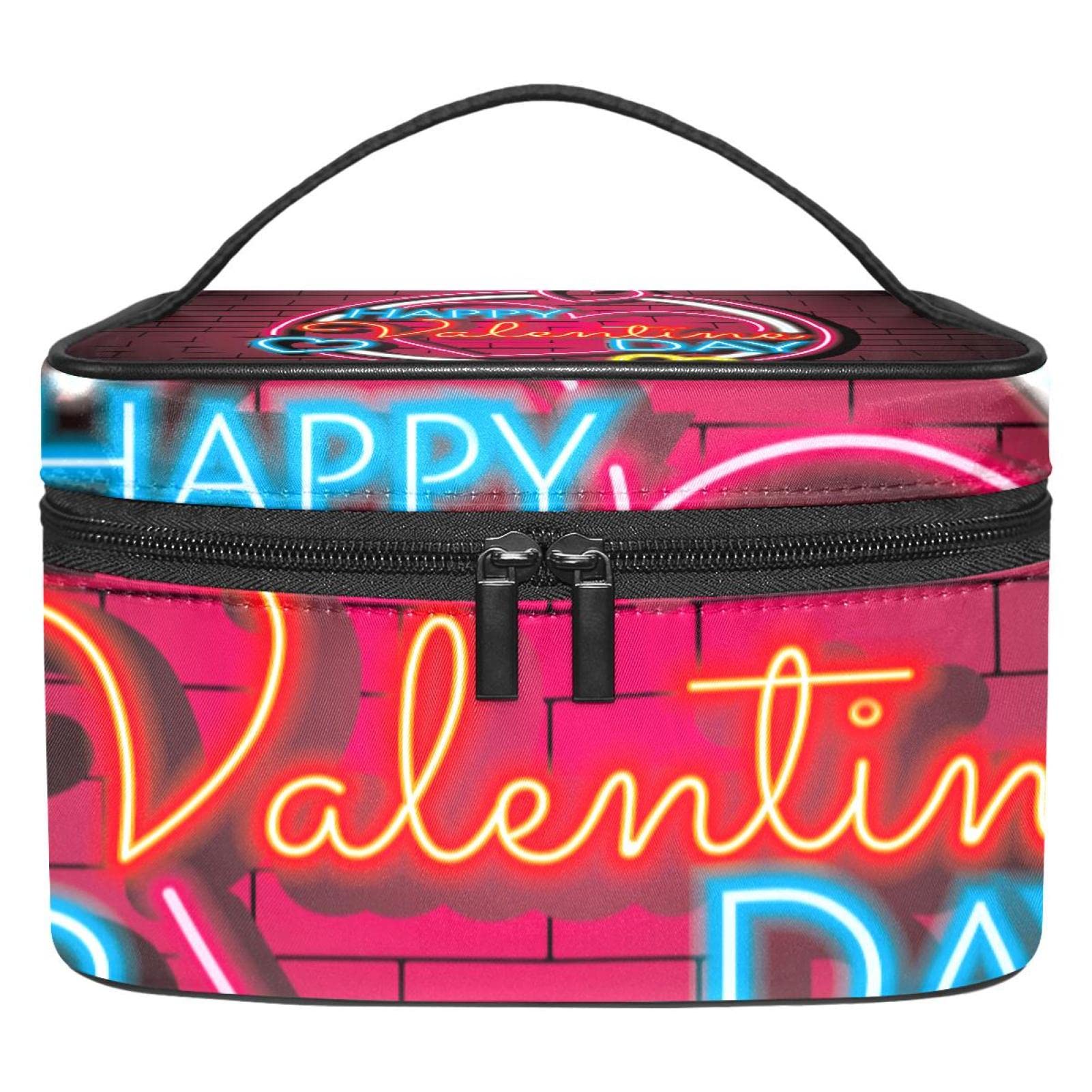 Valentine's Day Neon Sign Makeup Organizer Bag - Portable Travel Cosmetic Case for Women & Girls | Perfect for Toiletries, Makeup Storage & Travel Essentials | Great Gift for Valentine's Day, Birthdays & Holidays