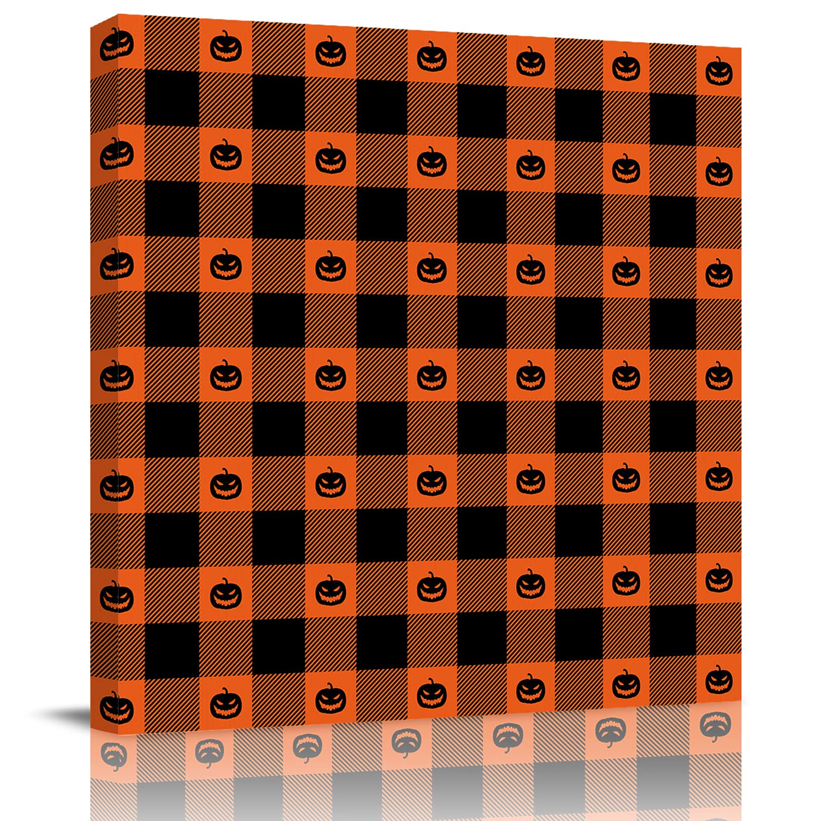 Haunted House Halloween Wall Art - 20x20in Buffalo Plaid Pumpkin Canvas Print for Bedroom, Living Room & Office Decor | Spooky Aesthetic Room Decor for Halloween Party & Fall Home Decoration